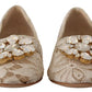 Beige Lace Crystal Ballet Flats Loafers Shoes