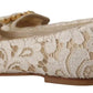 Beige Lace Crystal Ballet Flats Loafers Shoes