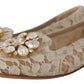 Beige Lace Crystal Ballet Flats Loafers Shoes