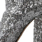 Silver Sequined High Boots Stretch Shoes