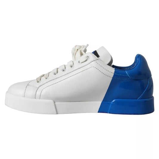 White Blue Leather Logo Low Top Sneakers Men Shoes