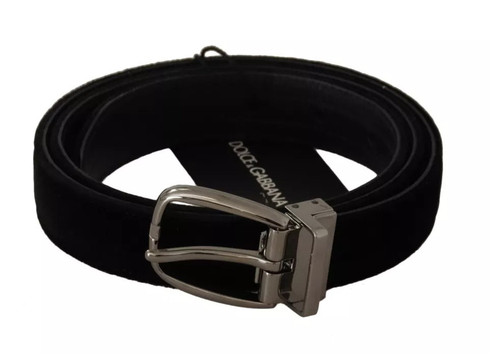 Black Velvet Silver Tone Metal Buckle Belt