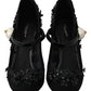 Black Floral Embellish Heels Mary Janes Pumps Shoes