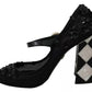 Black Floral Embellish Heels Mary Janes Pumps Shoes