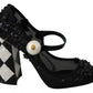 Black Floral Embellish Heels Mary Janes Pumps Shoes