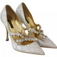 White Crystal Bow Pearl Mary Jane Pumps Shoes