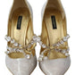 White Crystal Bow Pearl Mary Jane Pumps Shoes