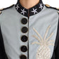 Blue Button Crystal Embellished Cotton Jacket
