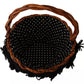 Black Beige Straw Basket Tote Pom Pom Crystals Bag