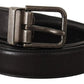 Black Calf Leather Vintage Logo Metal Buckle Belt