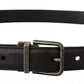 Black Calf Leather Vintage Logo Metal Buckle Belt