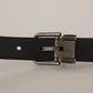 Black Calf Leather Vintage Logo Metal Buckle Belt