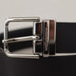 Black Calf Leather Logo Engraved Metal Buckle Belt