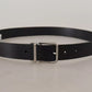 Black Calf Leather Logo Engraved Metal Buckle Belt