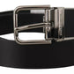 Black Calf Leather Logo Engraved Metal Buckle Belt