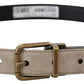 Beige Velvet Leather Gold Tone Metal Buckle Belt