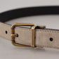 Beige Velvet Leather Gold Tone Metal Buckle Belt