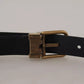 Beige Velvet Leather Gold Tone Metal Buckle Belt