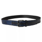 Black Blue Leather Silver Metal Buckle Belt