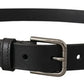 Black Calf Leather Classic Metal Logo Buckle Belt