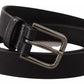 Black Calf Leather Classic Metal Logo Buckle Belt