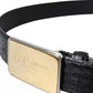 Black Exotic Leather Gold Metal Buckle Belt