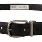 Black Classic Leather Chrome Metal Buckle Belt