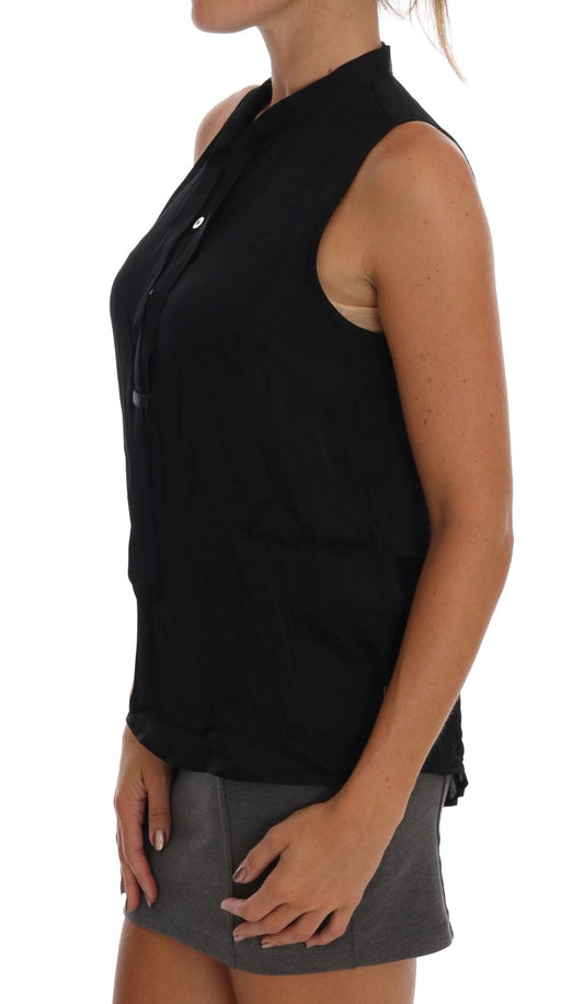 Chic Sleeveless Black Shirt Blouse