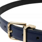 Blue Leather Gold Metal Buckle Men Belt