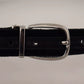 Black Velvet Silver Tone Metal Logo Buckle Belt