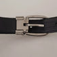 Black Velvet Silver Tone Metal Logo Buckle Belt