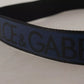 Blue Black Logo Print Silver Buckle Belt