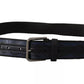 Blue Black Logo Print Silver Buckle Belt