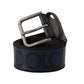 Blue Black Logo Print Silver Buckle Belt