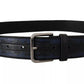 Blue Black Logo Print Silver Buckle Belt