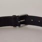 Blue Black Logo Print Silver Buckle Belt