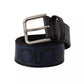 Blue Black Logo Print Silver Buckle Belt