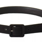 Black Velvet Leather Logo Waist Buckle Belt