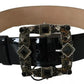 Black Shiny Leather Crystal Logo Buckle Belt