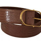 Brown Wide Waist Leather Gold Oval Metal Buckle Belt