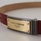 Brown Leather Gold Engraved Metal Buckle Belt