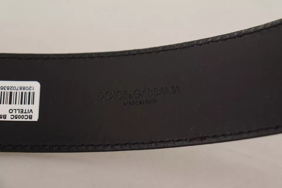 Dark Brown Leather Logo Engraved Metal Buckle Belt