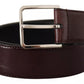 Dark Brown Leather Logo Engraved Metal Buckle Belt