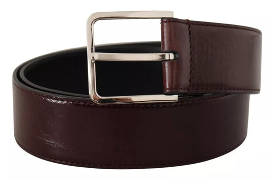 Dark Brown Leather Logo Engraved Metal Buckle Belt