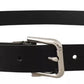 Black Leather Silver Tone Metal Buckle Classic Belt