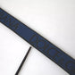 Blue Leather Logo Print Metal Buckle Men Belt