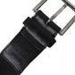 Blue Leather Logo Print Metal Buckle Men Belt