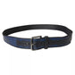 Blue Leather Logo Print Metal Buckle Men Belt