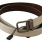 Cream Beige Gold Buckle Waist Leather Belt