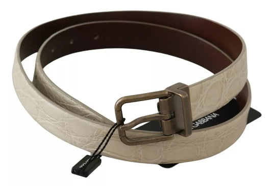 Cream Beige Gold Buckle Waist Leather Belt